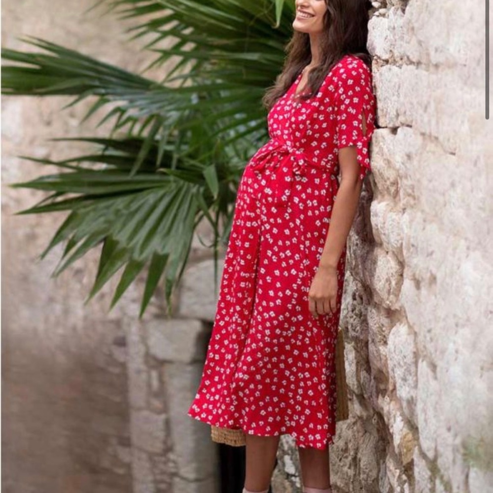 Seraphine red midi wrap maternity dress
